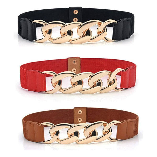 Women's Elastic Belts Designer Luxury Faux Leather Thick Chain Waist Strap Decorative Waistband - Frimunt Clothing Co.