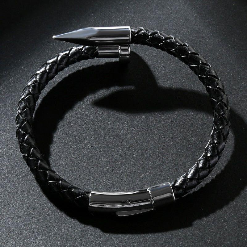 Fashion Braided Genuine Leather Nail Bracelet for Men Modern Jewelry Design Stainless Steel Buckle - Frimunt Clothing Co.