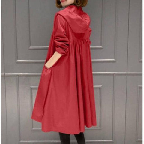 Spring Autumn Women's Hooded Trench Coat Long Loose Zippered - Frimunt Clothing Co.