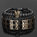 3 Piece Set Luxury Crown Handmade Men Enamel Roman Numeral Bangles Hemp Rope Stainless Steel Micro Pave CZ Luxury Jewelry - Frimunt Clothing Co.