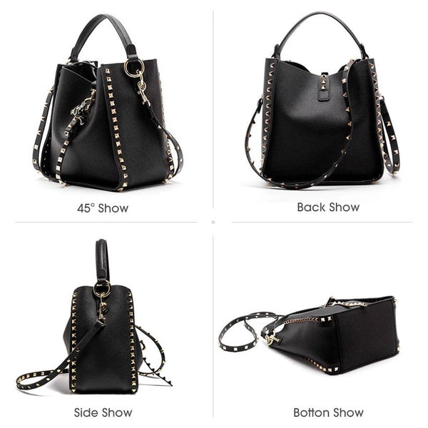 Genuine Leather Bags Women Metal Studded Crossbody Bags - Frimunt Clothing Co.