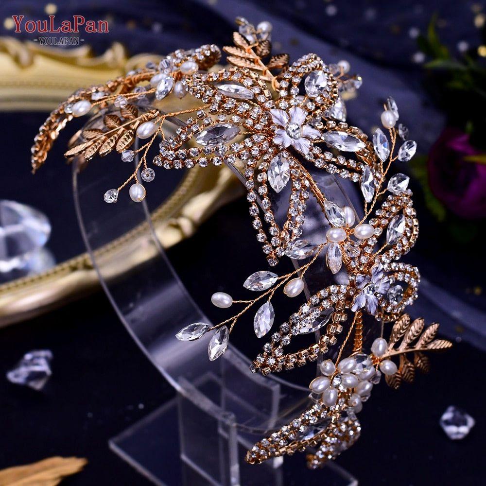 YouLaPan HP377 Ladies Wedding Crown Bridal Crowns for Brides Hair Accessories Metal Crystal Bridal Hair Band Wedding Tiara - Frimunt Clothing Co.