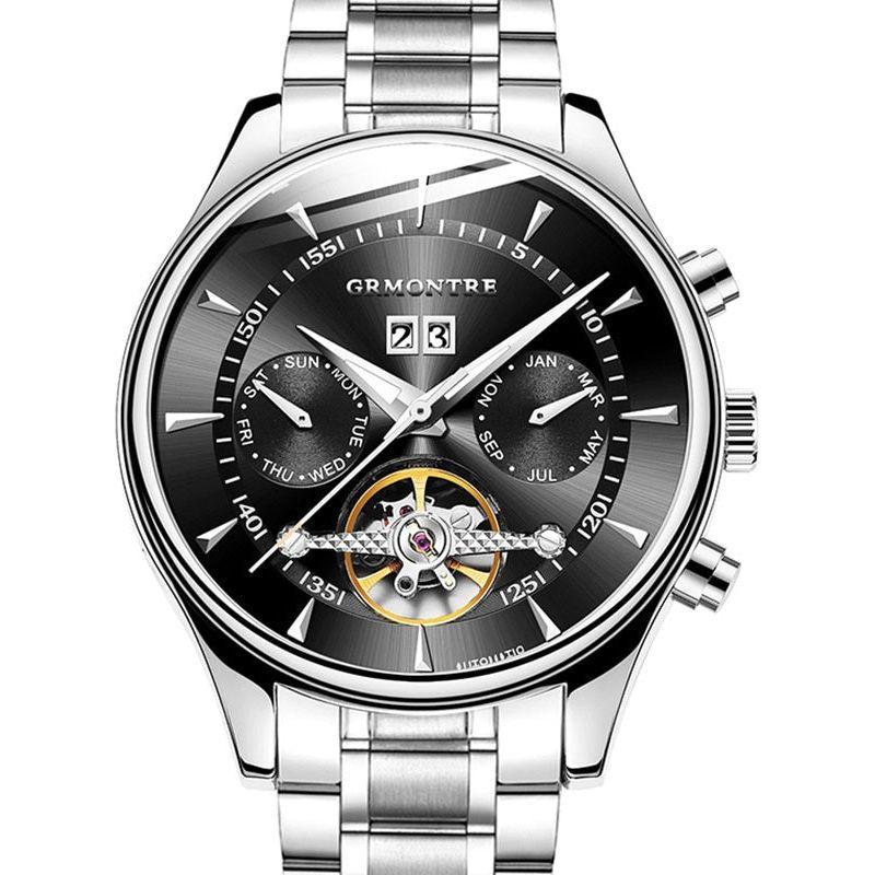 Men's Skeleton Tourbillon Mechanical Watch Automatic Classic Rose Gold Leather Band Wrist Watch - Frimunt Clothing Co.