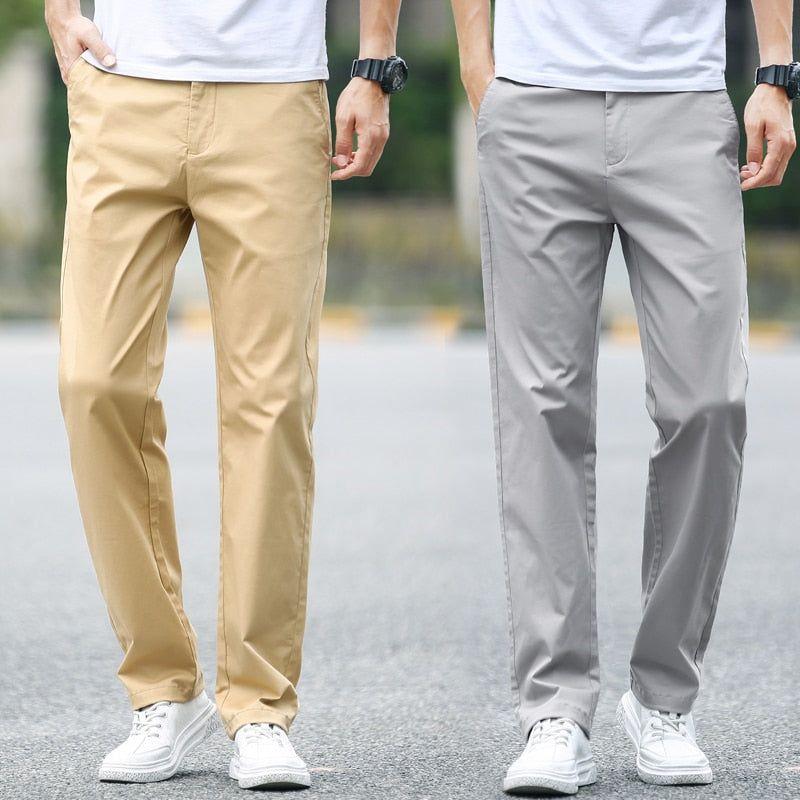 Summer New Men's Thin Cotton Khaki Casual Pants Business Solid Color Stretch Plus Size 40 42 - Frimunt Clothing Co.