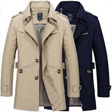 Men's Windbreaker Notch Lapel Single Breasted Jacket Trench Coat - Frimunt Clothing Co.