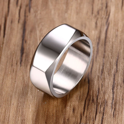 Men's Flat Top Ring, Stainless Steel Geometric Band Male Jewelry