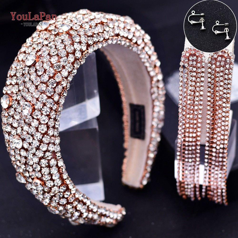 Padded Rhinestone Bridal Full Crystal Tiara Headband - Frimunt Clothing Co.