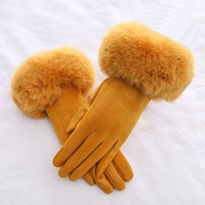 Fashion Women Winter Warm Suede Leather Touch Screen Glove Female Faux Rabit Fur Embroidery Plus velvet thick driving gloves H92 - Frimunt Clothing Co.