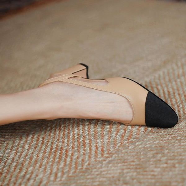 Women Luxury Brand Designer Inspired Low Mid Heels Natural Genuine Leather Slingback Beige Nude Pumps