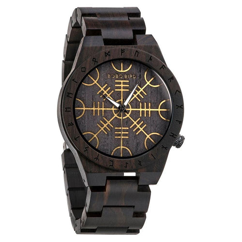 BOBO BIRD Wood Norse Rune Compass Men's Watches Luxury Wooden Strap Bamboo Gift Box - Frimunt Clothing Co.