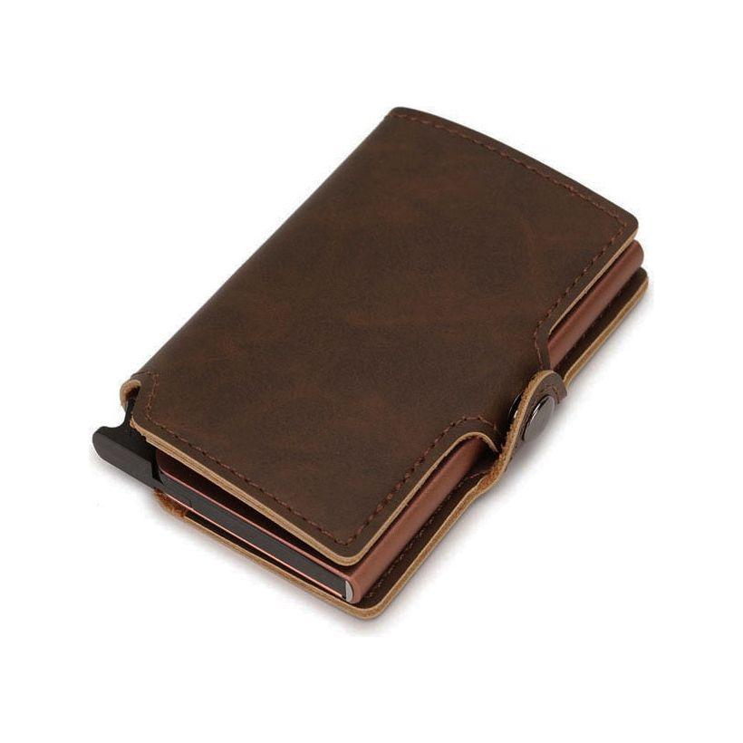 RFID Business Credit Card Holder Multifunction Automatic Aluminum Alloy Leather Cards Case Mini Wallet - Frimunt Clothing Co.