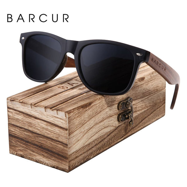 BARCUR Black Walnut Sunglasses Wood Polarized Sunglasses UV400 Protection Eyewear Wooden Original Box - Frimunt Clothing Co.