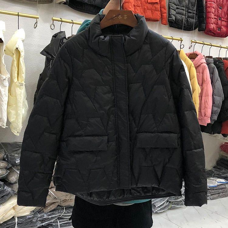 Ultra Light Quilted Women's Down Jacket Stand Collar 90% White Duck Down Solid Color - Frimunt Clothing Co.