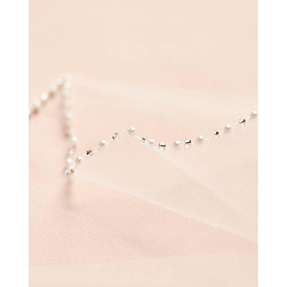 White Ivory Cathedral Crystal Wedding Veil Custom Length 1 Tier With Metal Comb - Frimunt Clothing Co.