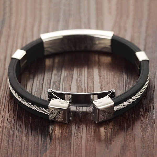 Men Stainless Steel Wire Silicone Bracelet Cool Casual Bracelet Trendy Male Jewelry Accessories