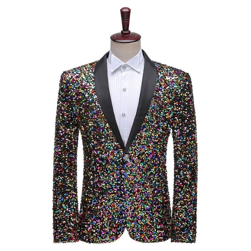 Men's Colorful Glitter Sequin Tuxedo Blazer Luxury Brand Shawl Collar Dress Suit Jacket Wedding Party Stage Blazer - Frimunt Clothing Co.
