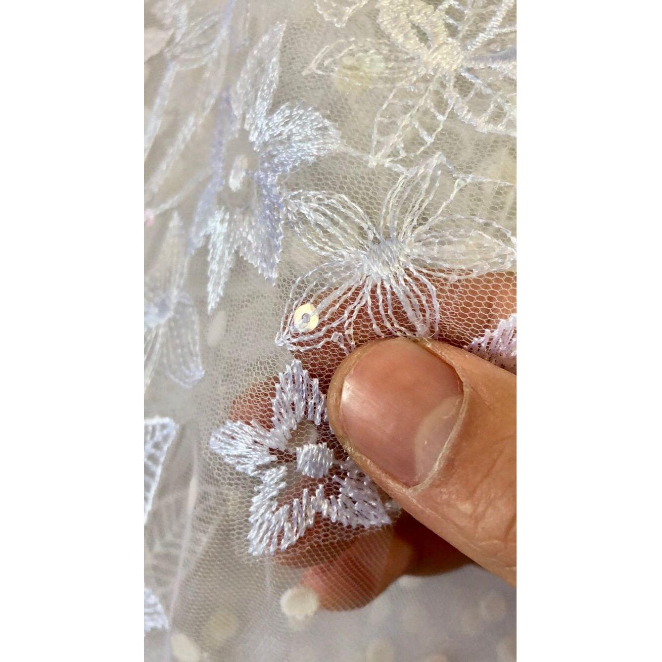 Bridal Veil With Sequins Lace Edge White Cathedral Length Veil With Comb - Frimunt Clothing Co.