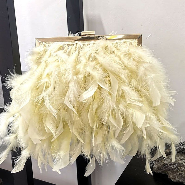 Luxy Moon Feather Handbag Women's Evening Clutch Bag White Pearl Chain Shoulder Bag Luxury Women Bags Party Purse. ZD1647