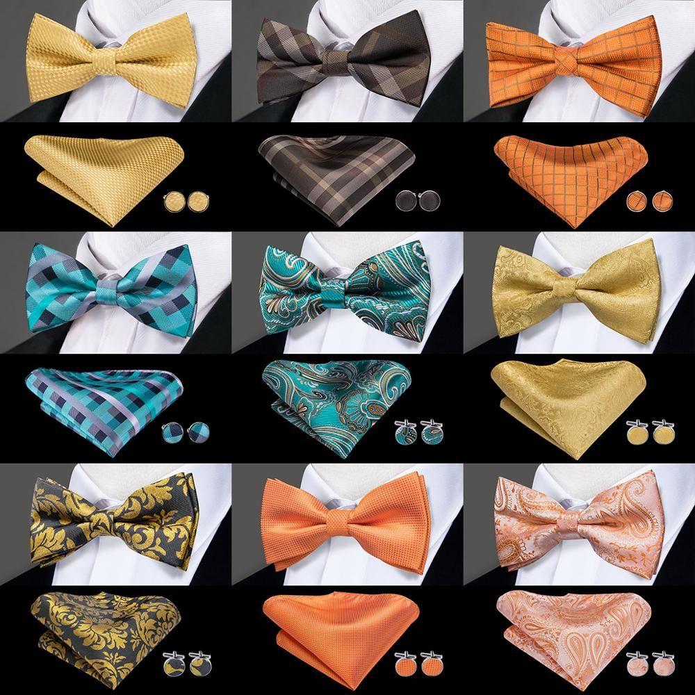 Hi-Tie Classic Black Bow Ties for Men 100% Silk Butterfly Pre-Tied Bow Tie Pocket Square Handkerchief - Frimunt Clothing Co.