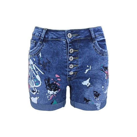 Women's Summer Denim Shorts High Waist Loose Wash Print Button Fly - Frimunt Clothing Co.