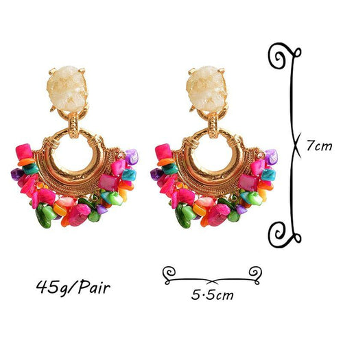 Bohemian Natural Stone Colorful Dangle Metal Drop Earrings Women's Statement Jewelry - Frimunt Clothing Co.