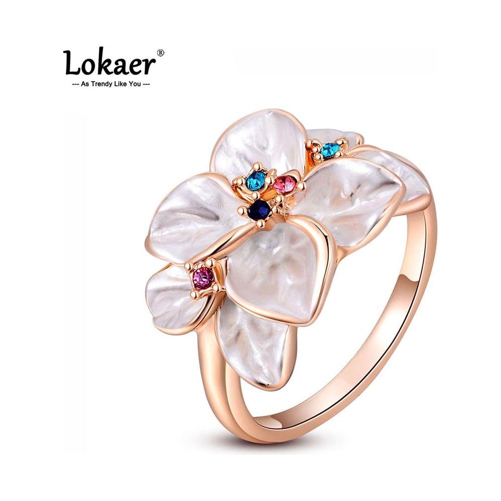 Trendy Colorful Rhinestone Flower Ring White Glaze Jewelry For Women L2010228290 - Frimunt Clothing Co.