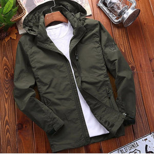 Men's Casual Streetwear Lightweight Spring/Summer Zipper Detachable Hood, Waterproof Jacket Slim Fit Sizes M~6XL