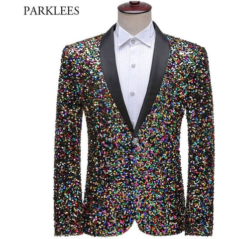 Men's Colorful Glitter Sequin Tuxedo Blazer Luxury Brand Shawl Collar Dress Suit Jacket Wedding Party Stage Blazer - Frimunt Clothing Co.