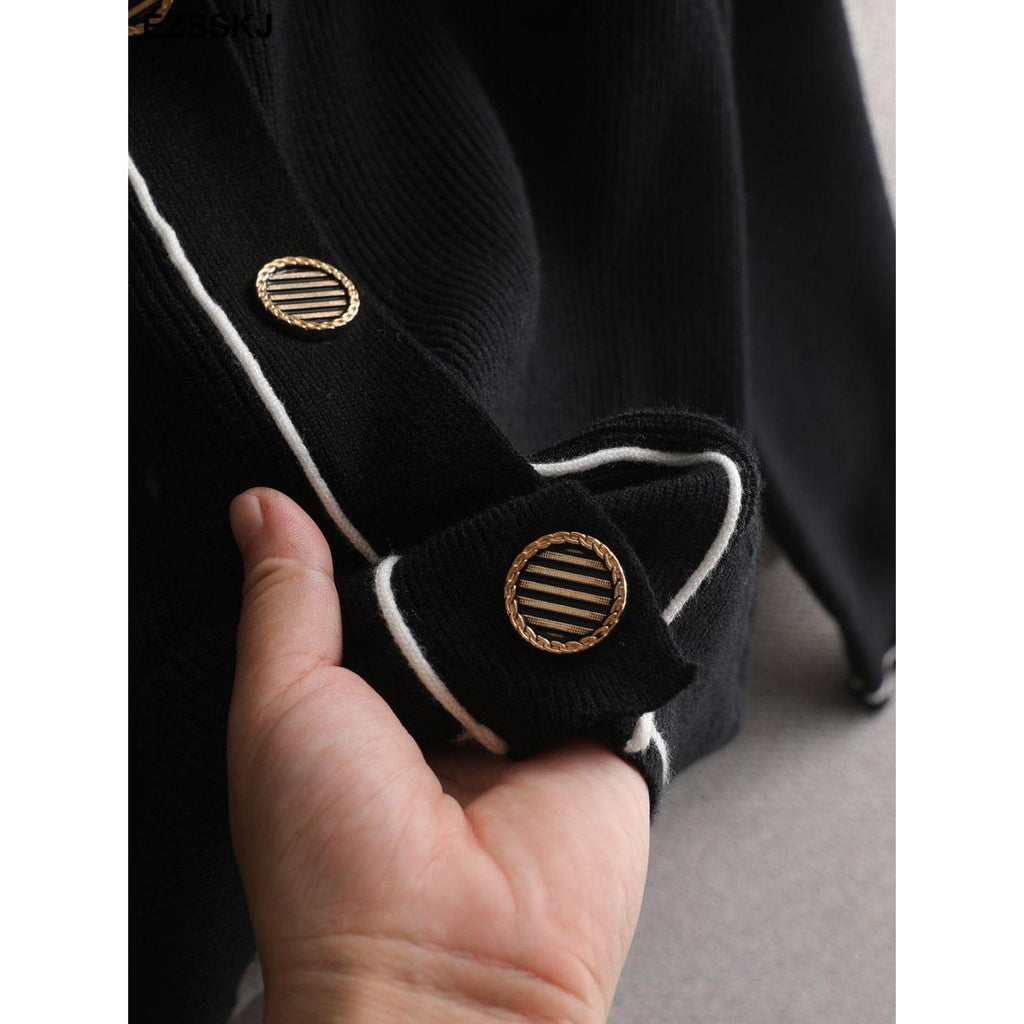 New White Black Solid Women's Cardigan Sweaters V-Neck Ribbed Knit Classic Style - Frimunt Clothing Co.