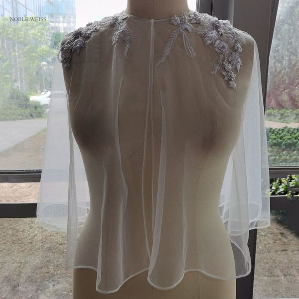 Soft Tulle Wedding Cape Shoulder Appliques Bridal Bolero Jacket - Frimunt Clothing Co.