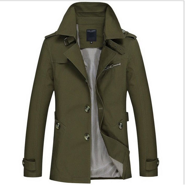 Men's Windbreaker Notch Lapel Single Breasted Jacket Trench Coat