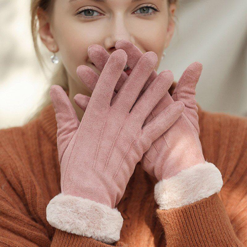 Women Winter Touch Screen Suede Furry Warm Full Finger Gloves - Frimunt Clothing Co.