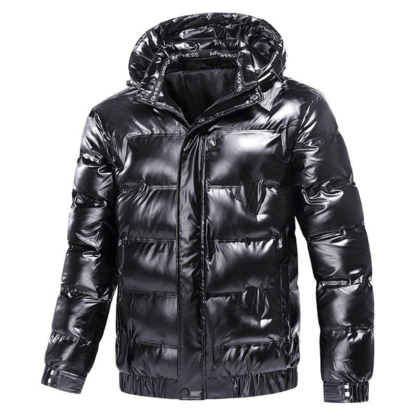 New Warm Winter Men's Shiny Down Puffer Jacket Waterproof Detachable Hood