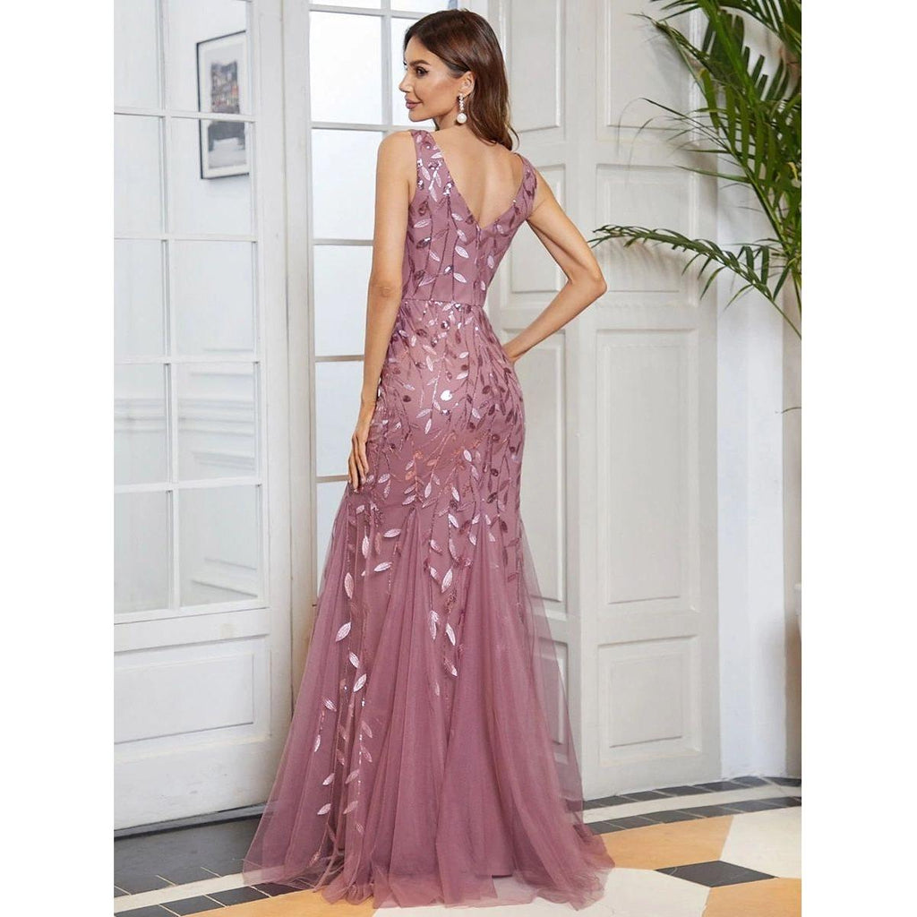 Plus Size Evening Dresses Mermaid Sleeveless V-Neck Sequin 2022 Elegant Prom Dress EP07886 - Frimunt Clothing Co.