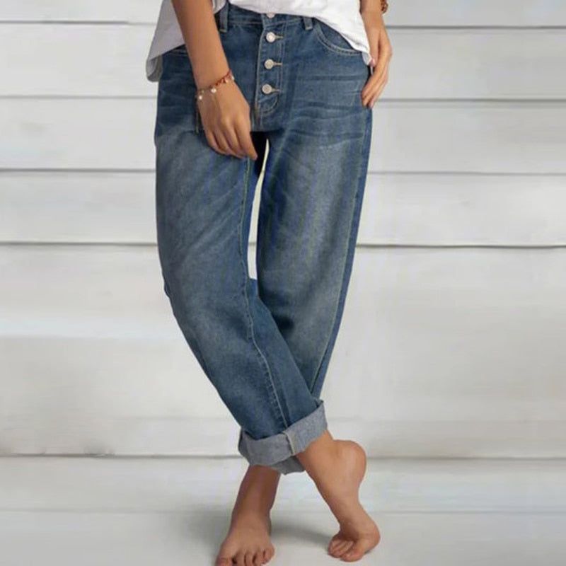 Women's Mom Jeans Button Fly Wide Leg Blue Straight Leg – Frimunt ...