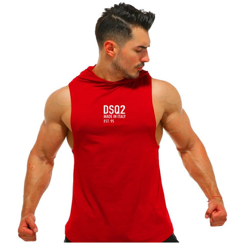 Men Gym Bodybuilding Hoodie Tank Top Shirt