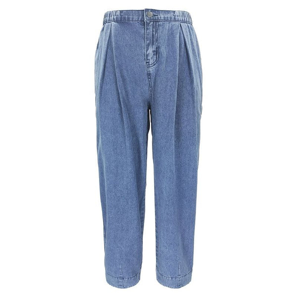 Women's Baggy Elastic Waist Pleated Jeans - Frimunt Clothing Co.