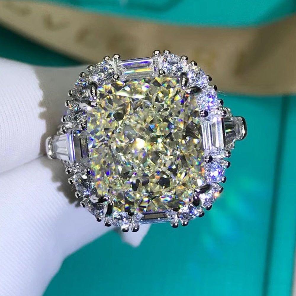 Luxury 925 Sterling Silver Radiant Cut Created Moissanite Gemstone Engagement Ring Fine Jewelry - Frimunt Clothing Co.