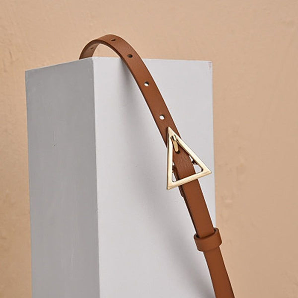 New Style Eco Leather Triangle Buckle Women's Thin Belt Length 115cm White Black Khaki - Frimunt Clothing Co.