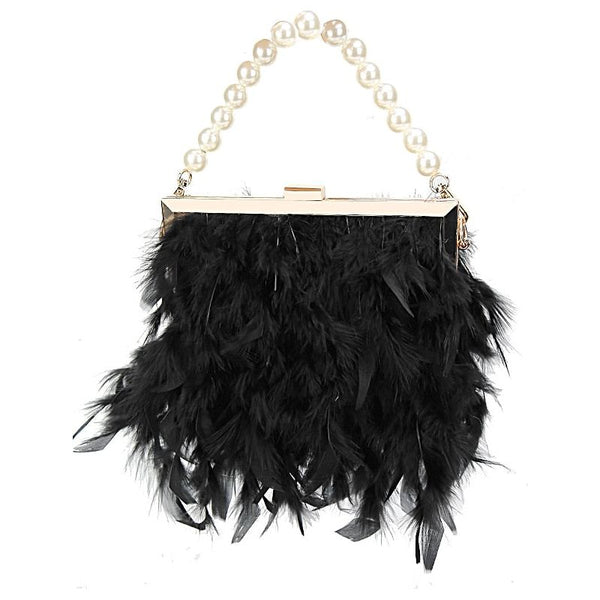 Luxy Moon Feather Handbag Women's Evening Clutch Bag White Pearl Chain Shoulder Bag Luxury Women Bags Party Purse. ZD1647