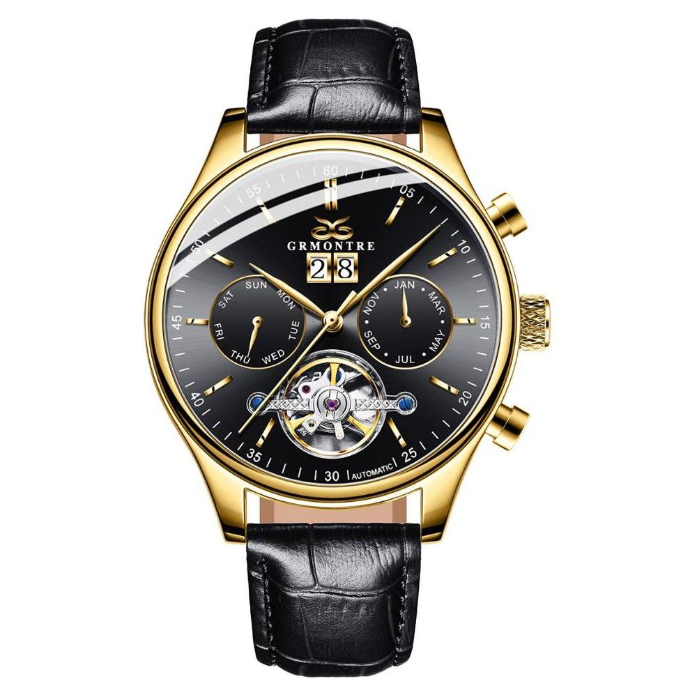 Men's Skeleton Tourbillon Mechanical Watch Automatic Classic Rose Gold Leather Band Wrist Watch - Frimunt Clothing Co.