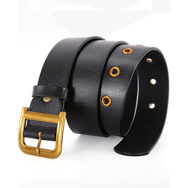 Real Leather Wide Belts For Women Designer Luxury Style Belt Gold D Buckle Black, Green, Gray, Red - Frimunt Clothing Co.