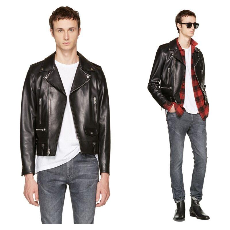 Men's Genuine Leather Jacket. Classic Cool Biker Style. Sheepskin. - Frimunt Clothing Co.