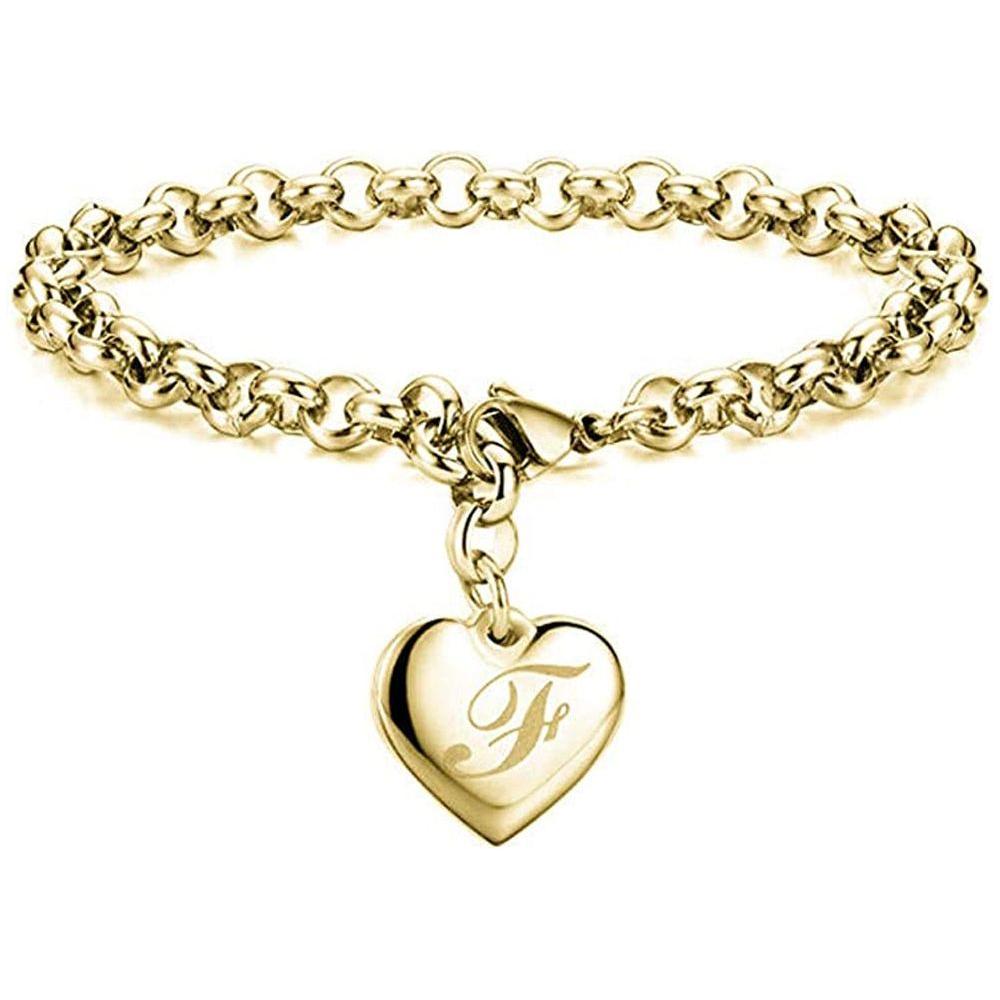 Initial Charm Gold-Color Bracelets Stainless Steel Heart 26 Letters Alphabet Bracelet for Women Girls Gifts - Frimunt Clothing Co.