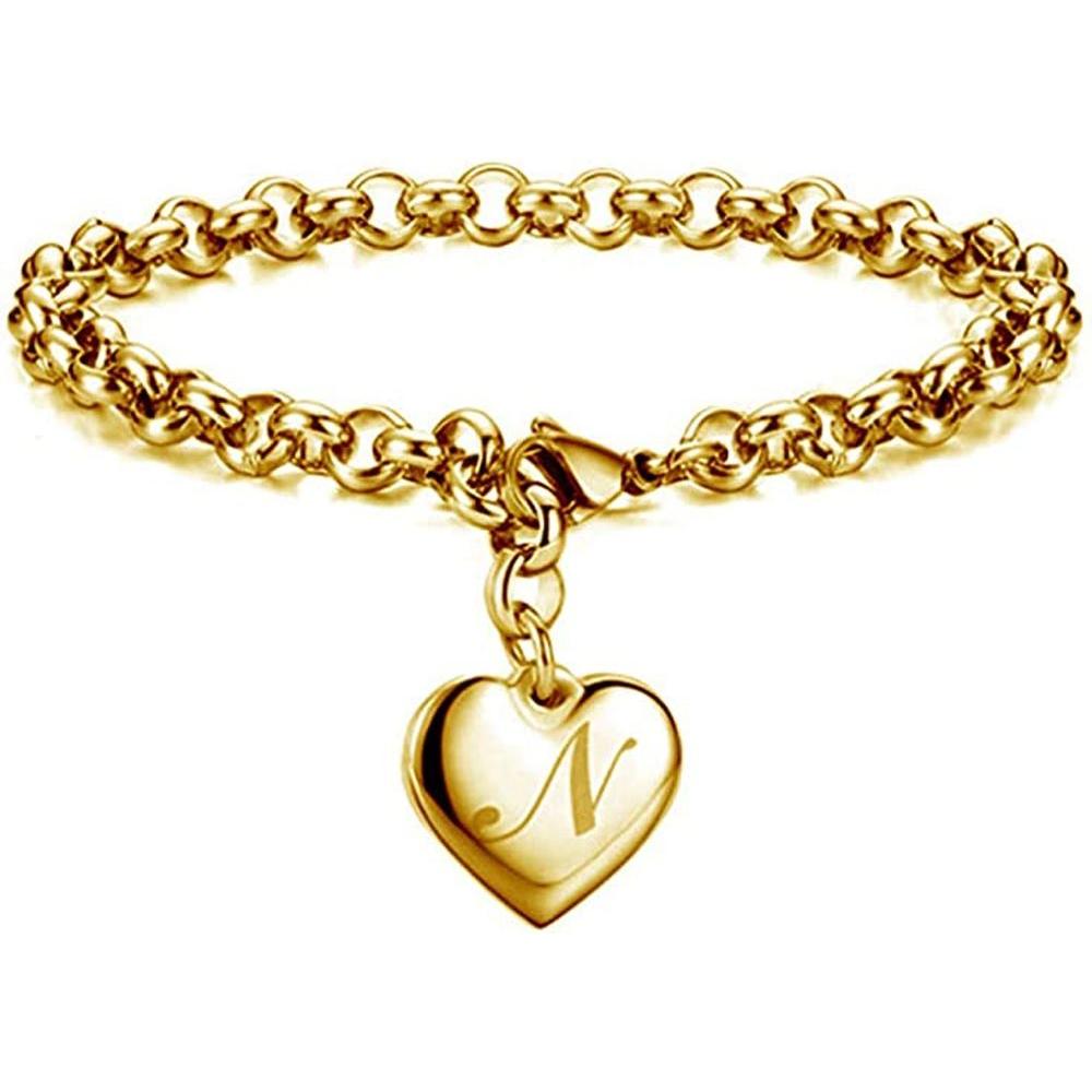 Initial Charm Gold-Color Bracelets Stainless Steel Heart 26 Letters Alphabet Bracelet for Women Girls Gifts - Frimunt Clothing Co.
