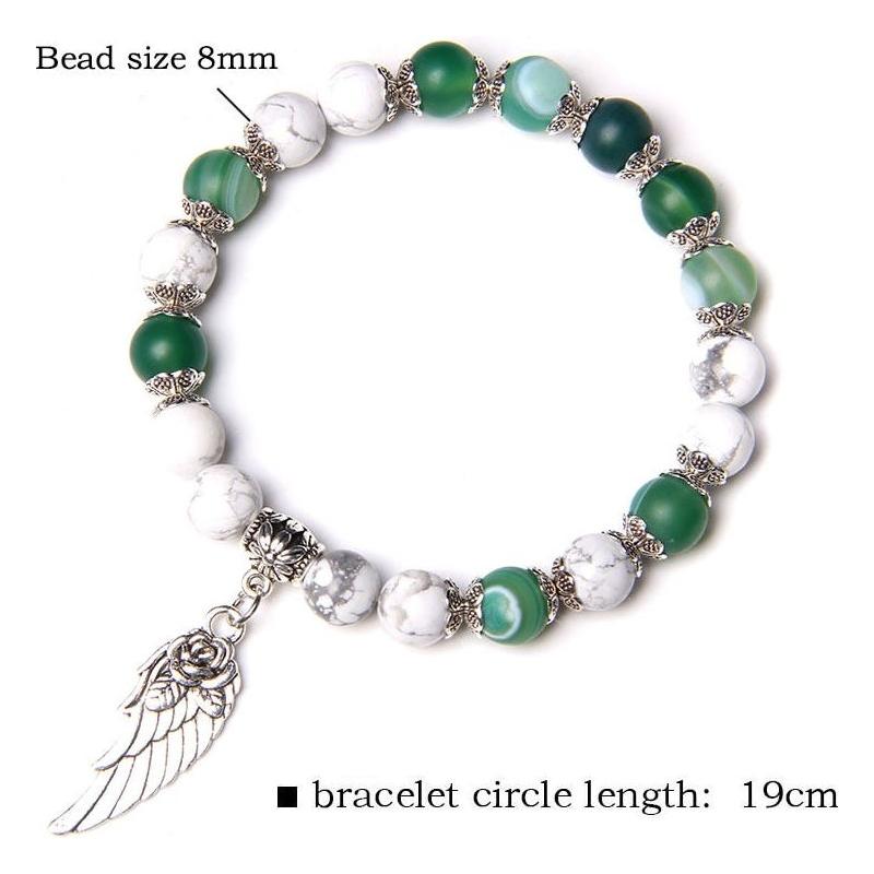 Handmade Silver Color Angel Wing charm Bracelet With Natural Stones Beads - Frimunt Clothing Co.