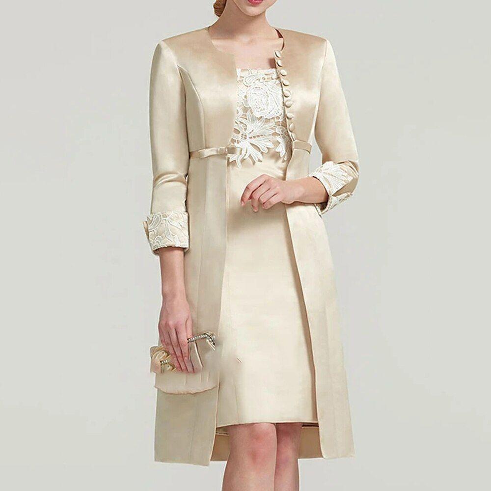 Short Mother Of The Bride Groom Dress With Jacket Set 3 4 Sleeves short-mother-of-the-bride-groom-dress-with-jacket-set-3-4-sleeves