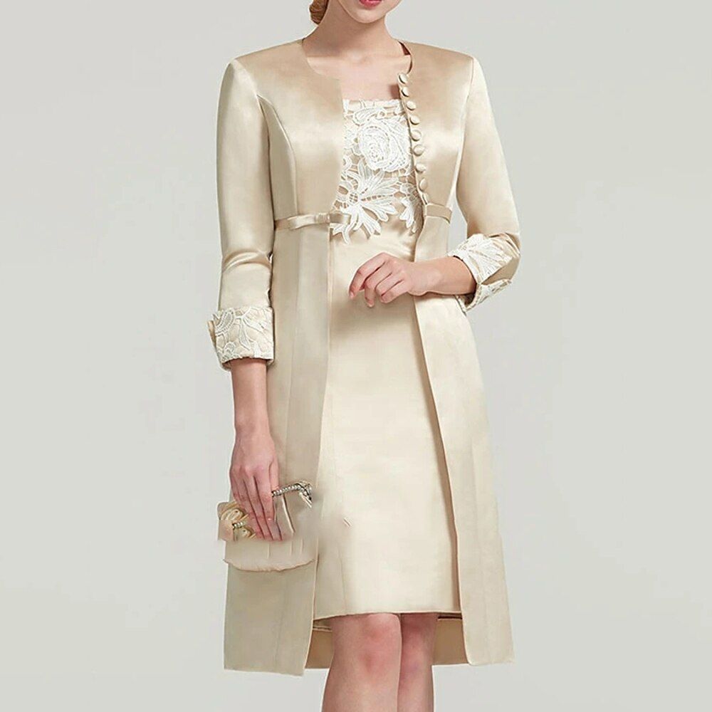 Short Mother Of The Bride/Groom Dress With Jacket Set. 3/4 Sleeves - Frimunt Clothing Co.