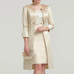 Short Mother Of The Bride/Groom Dress With Jacket Set. 3/4 Sleeves