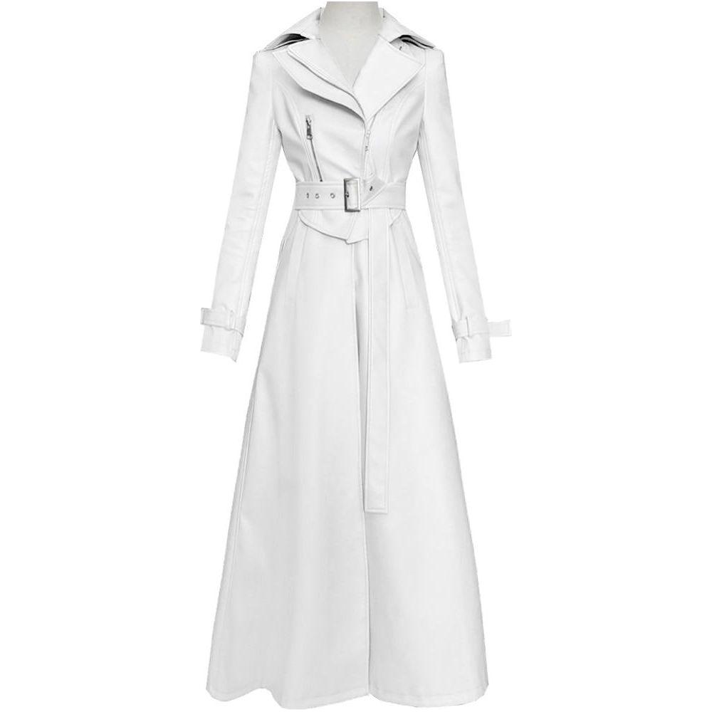 Nerazzurri Spring Runway White Long Leather Trench Coat for Women Long Sleeve Elegant Luxury Fashion - Frimunt Clothing Co.
